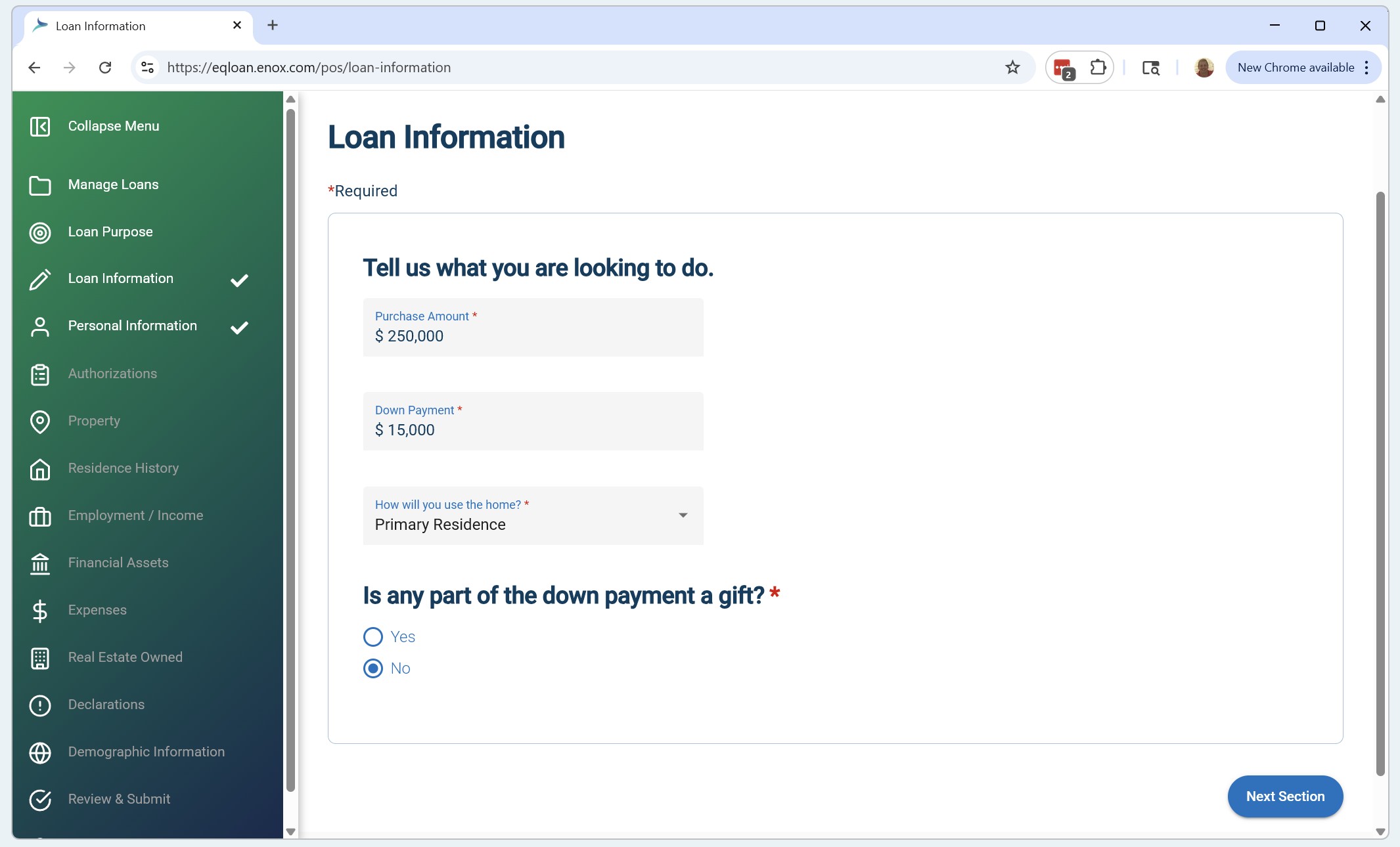 eqLend Point of Sale borrower application